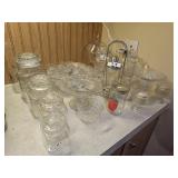 PUNCH BOWL W/BASE, CLEAR GLASS & CANDY CONTAINER