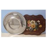 2 SERVING TRAYS, TRASH CAN