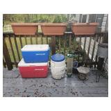 BIRD FEEDERS, GALV. BUSKET, DECK RAIL PLANTERS