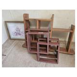 FRAMED BEAR PRINT & WOODEN SHELVES
