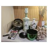 COOKWARE, GLASSWARE, VASE, BLUE CANNING JAR