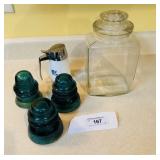 Santa Barbara syrup dispensor, Old glass jar -----