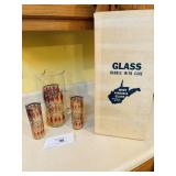 West Virgin glass pitcher & 6 water glasses