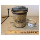 two quart Husky ice cream freezer & enamel bowl