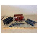 Toy plow, dics & wagons