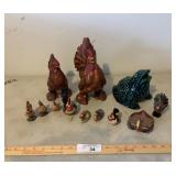 Ceramic chickens, frogs, ducks & turkeys