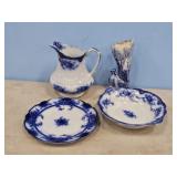 FLO BLUE PITCHER, PLATE, BOWL