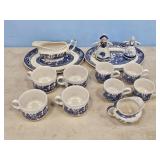BLUE WILLOW COFFEE CUPS, GRAVY BOWL/DUTCH GIRL