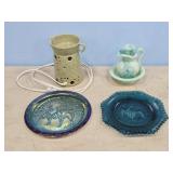 AVON JADEITE  PITCHER & BASE/CARNIVAL GLASS PLATES