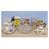 UTENSIL CROCK, ENGLAND TEA POT, VASES, MUG