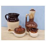 BROWN & WHITE BUTTER MILK PITCHER & TEA/COFFEE
