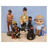 ASSORT. LIQUOR DECANTERS & CERAMIC BOY FIGURINE