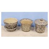 BLUE SPONGEWARE PLANTERS/POTTERY