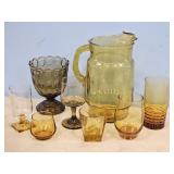 AMBER WATER PITCHER & TUMBLERS