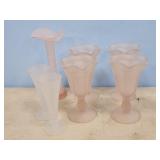 FROSTED PINK STEMWARE & VASE, 2 FROSTED GLASSES