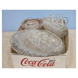 GLASS SERVING TRAY, GRAVY BOATS, PLATTER, CREAM