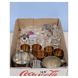 2 TIN CUPS, ASSORT SHOT GLASSES