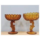 2 AMBER GLASS COMPOTE