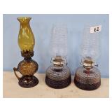 2 OIL  LMAPS & 1 AMBER GLASS OIL LAMP