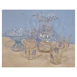 BLUE ENAMAL PAINTED WATER PITCHER W/ 4 CUPS
