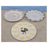 MILK GLASS DEVILED EGG PLATTER W/GOLD TRIM