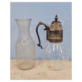 SILVER PLATED GLASS COFFEE, MILK BOTTLE