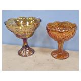 2 MARIGOLD GLASS COMPOTES