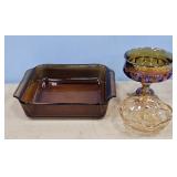 AMBER CASS. DISH & CANDY DISH