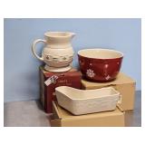 LONGABERGER POTTERY MILK PITCHER, STOCKING DISH