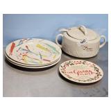 SOUP TUREEN, 3 DINNER PLATES, THEGIVING PLATE