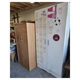 BOOK SHELVES & 2 DOOR CUPBOARD & METAL CUPBOARD