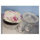 HAND PAINTED ROSE BOWL WITH SCALLOPED RIM & OTHER