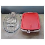 9X13 PYREX W/LID AND OVAL GLASS SERVING BOWL