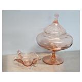 PINK CIRCUS TENT COVERED CANDY DISH & SMALL DISH