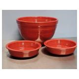 LARGE RED FIESTA BATTER BOWL & 2 SMALL BOWLS
