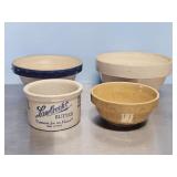 BUTTER CROCK, 2 CROCK BOWLS, OVENWARE BOWLS