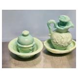 AVON MILK GLASS PITCHER, SOAP DISH, POWDER SACHET