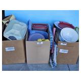 3 BOXES OF PLASTIC WARE