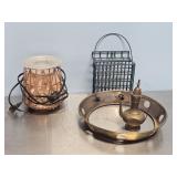 BIRD FEEDER, BRASS ITEMS AND SALT WAX WARMER