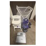 Bathroom scale, kids high chairs& laundry basket