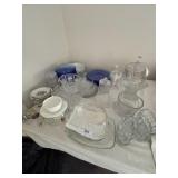Cut glass & blue dish set
