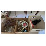 Wall sconces, Avon bottles, smoke pipe caddy
