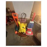 Poke-mon Pikachu, Fisher Price toy sweepers, & bag