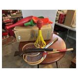 Rackets, toy gun, yard toys