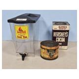 PLASTIC DRINK DISPENSER, HERSHEYS TIN