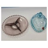TIARA GLASS LID &PURPLE GLASS CANDLEWICK DISH