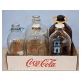 GLASS STORE MILK BOTTLES/AMBER GALLON JUG