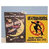 NO SKATEBOARDERS METAL SIGN & MOON ROCKET