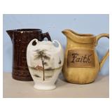 EARLY BUTTERMILK PITCHER W/CHIP, NIPPON VASE