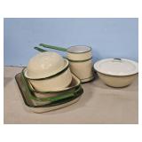 ENAMELWARE w/Green Trim, Vintage Roaster